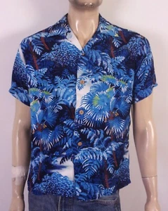 vintage 40s 50s RARE Iolani 100% Rayon Crepe Hawaiian Shirt Loop Aloha SZ M/L - Picture 1 of 8