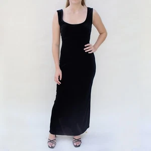 Maxi abito vintage anni 90 piccolo XS nero velluto aderente bodycon vita alta elasticizzato - Foto 1 di 6