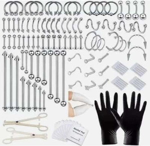 84Pcs Professional Body Piercing Tool Kit Ear Lip Tongue Nose Navel Nipple Rings - Picture 1 of 11