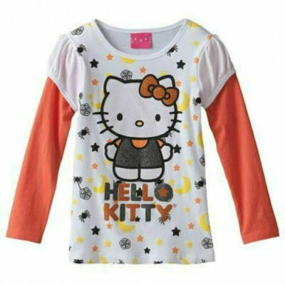 NUEVO CON ETIQUETAS ☀HALLOWEEN☀ HELLO KITTY 4T Camiseta MANGA LARGA Nuevas Niñas Foto 1 de 2