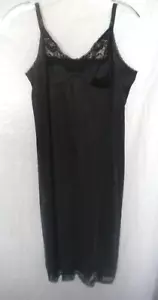 Black Lacy Top Full Petticoat Slip Adj Straps SZ S Nylon ADONNA Box01 - Picture 1 of 5