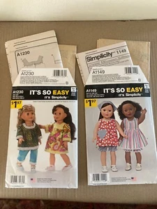 2 Simplicity 18" Doll Clothes Patterns A1149 & A1230 IT'S SO EASY New Uncut - Picture 1 of 2