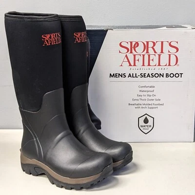 Sports Afield "All Season Hunting Boot" Stivali Uomo Alto Impermeabile [Nero] - NUOVO - Immagine 1 di 4