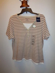 Basic Editions Women's Layered Henley Short Sleeve Striped Top Size XL NWT - Picture 1 of 10