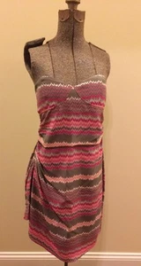 Parker Dress Ruched Size S Pink Gray Anthropologie Chevron - Picture 1 of 7
