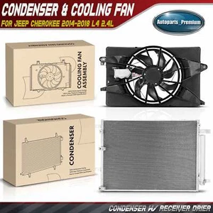 AC Condenser &Cooling Fan Assembly Kit for Jeep Cherokee 2014 2015-2018 L4 2.4L - Picture 1 of 9