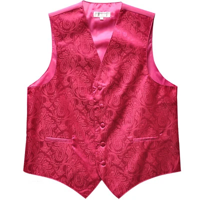 New Polyester Men Tuxedo Vest Waistcoat only Paisley Pattern hot pink wedding - Image 1 of 3