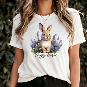 Happy Easter T-Shirt for women, Happy Easter, Easter bunny shirt, Purple bunny - Picture 1 of 4