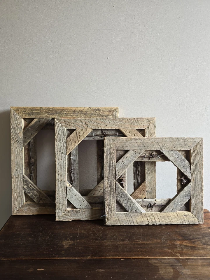 Juego de 3 marcos de fotos de madera de metal rústico artesanales galería de arte granja Foto 1 de 4