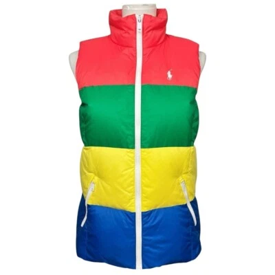 Polo Ralph Lauren Plumón Chaleco Mujer Pequeño Cremallera Completa Golf Chaqueta Poni Retro Foto 1 de 4