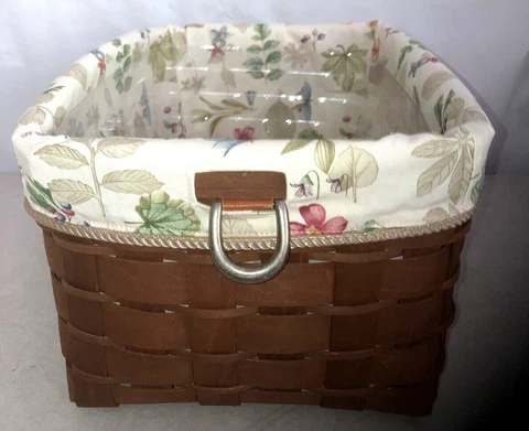 Longaberger Sort & Store Sm Rectangle Storage Basket Set-Rich Br-New Condition! Cover