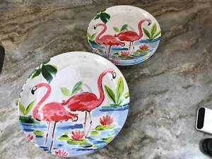 Cynthia Rowley New York Melamine Dinner Or Salad Plates Pink Flamingos Set 4 New - Picture 1 of 29