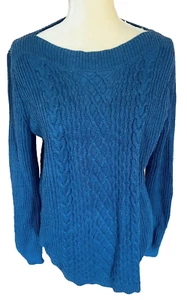 Suéter XL para mujer Tommy Hilfiger azul tejido pesado cuello barco mangas largas - Imagen 1 de 11