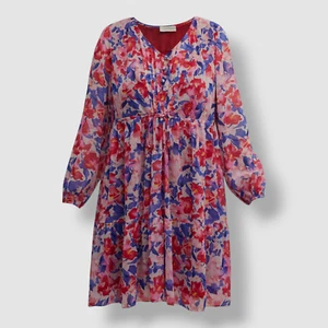 $425 Whitney Morgan Women Red Blue Tiered Floral-Print Shift Dress Plus Size 1X - Picture 1 of 4