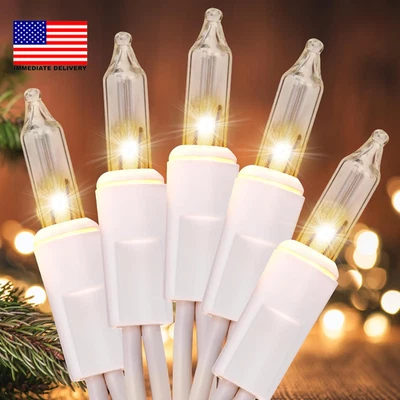 Christmas Lights 100 Count Clear White Wire UL Certified Connectable Warm White - Image 1 of 4