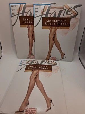 Lot of 3 Hanes Absolutely Ultra Sheer Control Top Pantyhose 707, Size C, Natural - Image 1 of 4