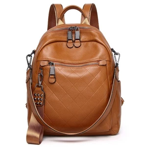 Genuine Leather Backpack Purse For Women Brown Quilted Real Soft Leather Conv... - Picture 1 of 7