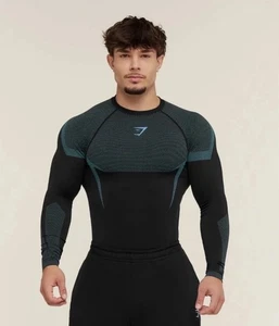 Small Gymshark Onyx 5.0 Seamless Long Sleeve T-Shirt - Black Blue Presale - Picture 1 of 2