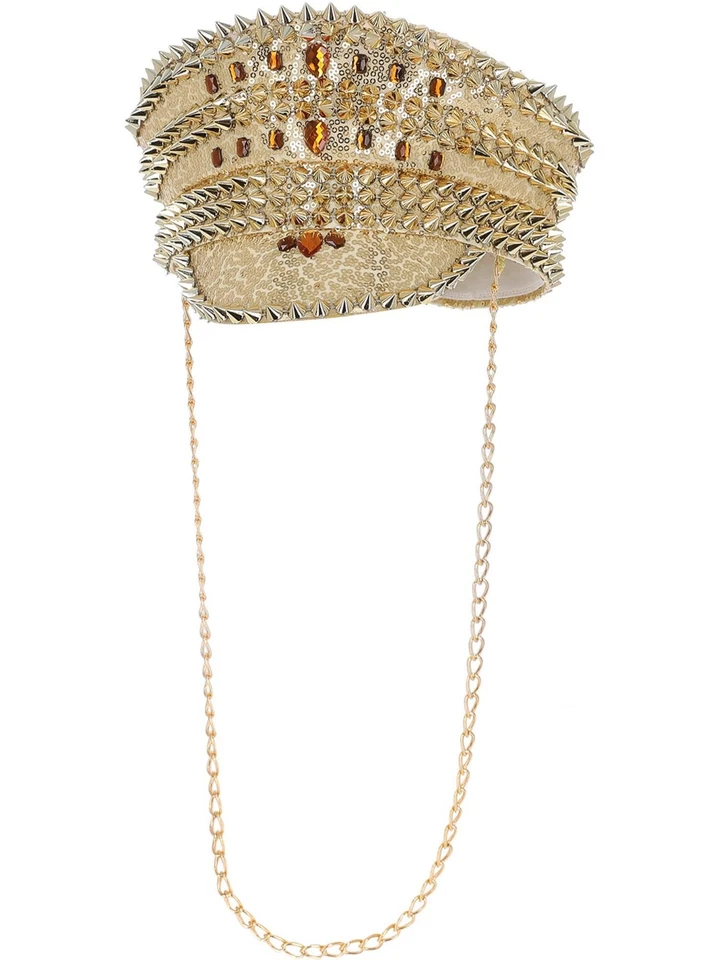 Smiffys Fever Deluxe Sequin Studded Captains Hat, Gold - Image 1 of 2