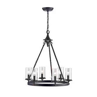 HD Direct 6-Light Candle Style Black Wheel Chandelier - Image 1 of 4