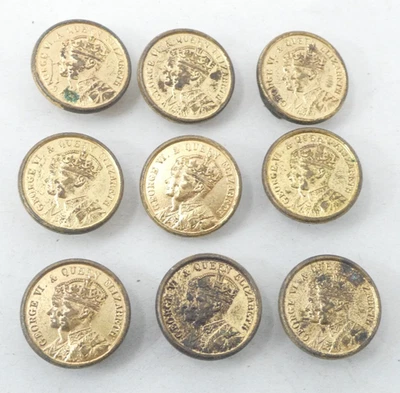 George VI And Queen Elizabeth Coronation Gilt Metal Studs Set Of Nine 1937 - Image 1 of 3
