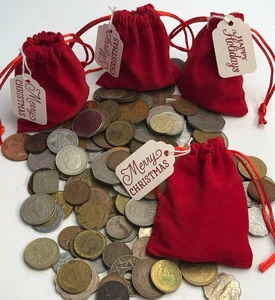 BOLSO DE SANTA 40 MONEDAS DE COLECCIONISTA DEL MUNDO Mixtas Navidad Vacaciones Stocking Stuffer Regalo - Imagen 1 de 5