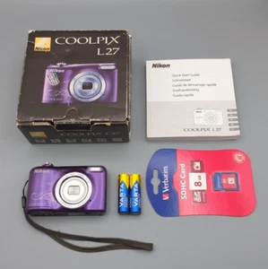 Nikon Coolpix L27 16.1MP Digital Compact Camera 5x Zoom Purple, New SD, In Box - Bild 1 von 23
