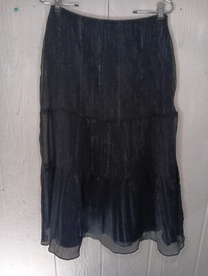 Юбка миди Worthington женская 4 черные металлические серебряные полоски струящаяся многоярусная на молнии - Изображение 1 из 4