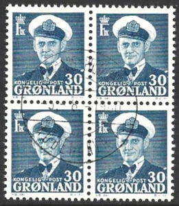 Greenland 1950-60 Frederik IX 30o Blue #33 VF Used BLOCK CV $7.60 - Picture 1 of 1