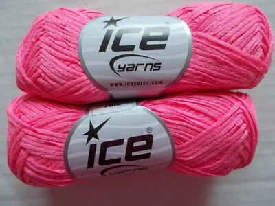 Ice Yarns Fetuccia Fine narrow ribbon yarn, neon pink, lot of 2 (165 yds ea) - Image 1 of 2