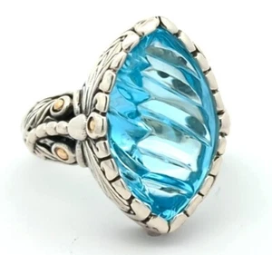 Video 18K Gold 925 Sterling Silver Natural Blue Topaz Samuel B Fancy Cut Ring - Picture 1 of 3