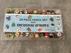 Kids 24 Piece Pencil Set With Christmas Eraser Toppers Novelty Stationary Art (V