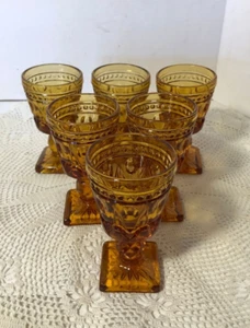6 Vintage Indiana Glass Colony Park Lane 3.5" Amber Cordial Goblets - Picture 1 of 5