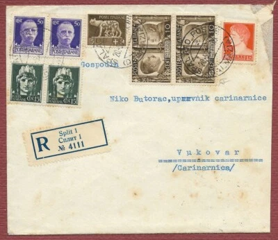 Occupazione italiana busta raccomandata da Spalato a Vukovar 1941 Storia Postale - Immagine 1 di 2