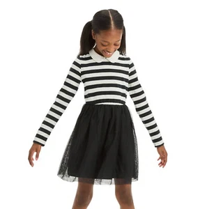 Cat & Jack Girls Long Sleeve Halloween Striped Tulle Dress 90628278 Black M - Picture 1 of 7