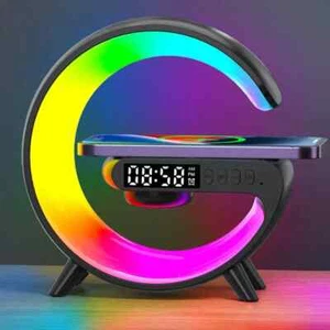 Smart G Lamp LED Bluetooth Speaker Wireless Charger RGB Alarm Clock Light Black - Picture 1 of 5