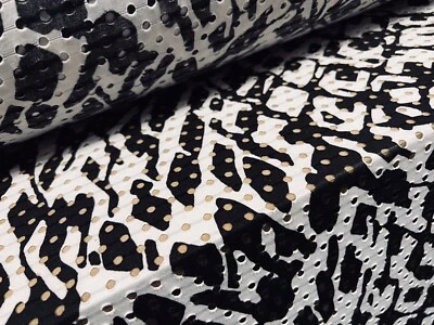 Eyelet Stretch Spandex Jersey Fabric - Distressed Zebra Print - Black & White - Image 1 of 4