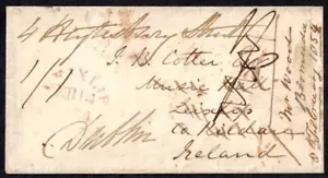 Bermuda Vorstempel OHMS Briefumschlag 1854 Hamilton nach Irland mit PM 4 ROT - Bild 1 von 5