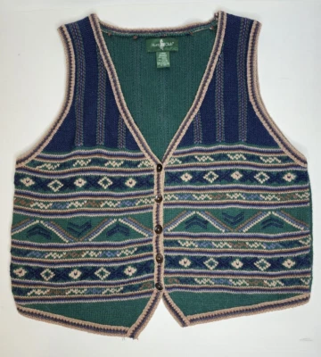Chaleco tejido de colección Hunt Club para mujer L verde azul chaleco Fair Isle Cottagecore Foto 1 de 4