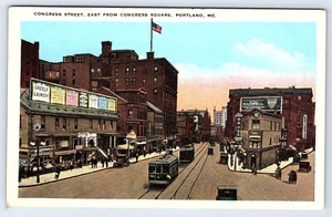 Portland Maine Congress Street fr Congress Square Railway Trolleys postcard D287 - Picture 1 of 2