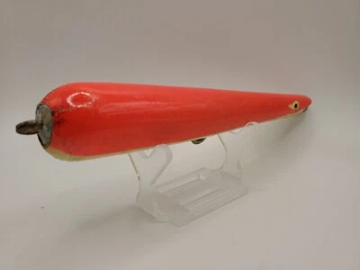 Vintage Antique Wooden Fishing Lure 7" Speckle Red Darter Homemade Stan Gibs  - Image 1 of 4