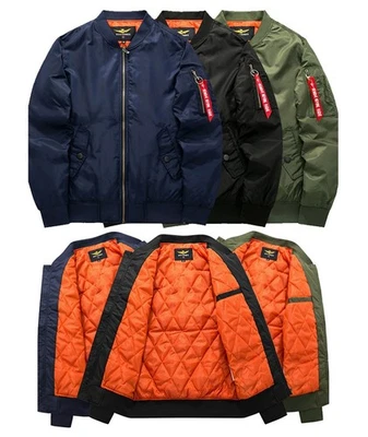 MARKENLOS Herren Fliegerjacke Pilotenjacke Stehkragen Übergangsjacke Vintage Bomberjacke