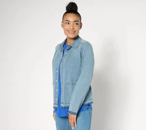 LOGO by Lori Goldstein Langarm Crosshatch Jeanshemd Blau Small - Bild 1 von 4