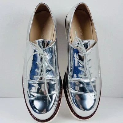 Oxford Stuart Weitzman Plata Espejo Vidrio Metro Con Cordones Talla 8.5 Usado 1X Foto 1 de 4