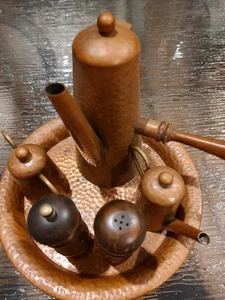Vintage Cobre Y Laton Kupfer Servier Set Schokolade / Kaffeekanne mit Tablett - Bild 1 von 18