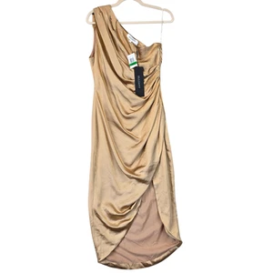 Elliatt Dress Womens Large One Shoulder Asymmetrical Ruched Satin Formal NWT - Picture 1 of 11