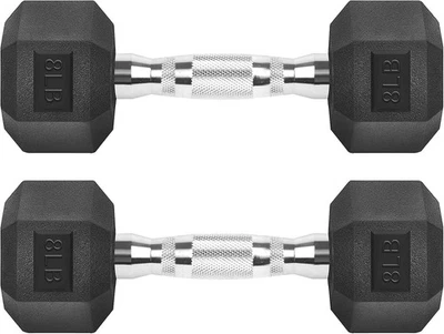 Hex Dumbbells Rubber Coated Cast Iron Black Dumbbell Free Weights for Exercises - Image 1 of 4