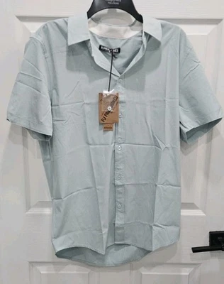 Camisa PJ Paul Jones Abotonada Manga Corta Azul Claro Mediana Nueva Con Etiquetas Foto 1 de 4