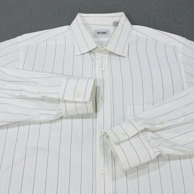 Ascot Chang Button Shirt Cuff Bespoke Stripe White Dress VTG Hong Kong - Image 1 of 4