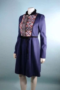 Unique Beautiful  Plenty by Tracy Blue Wool  Coat Boho Tapestry Embroidery Sz 2 - Picture 1 of 6